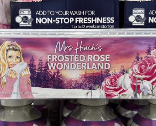 An instore photo of the Mrs Hinch Frosted Rose Wonderland store fixtures